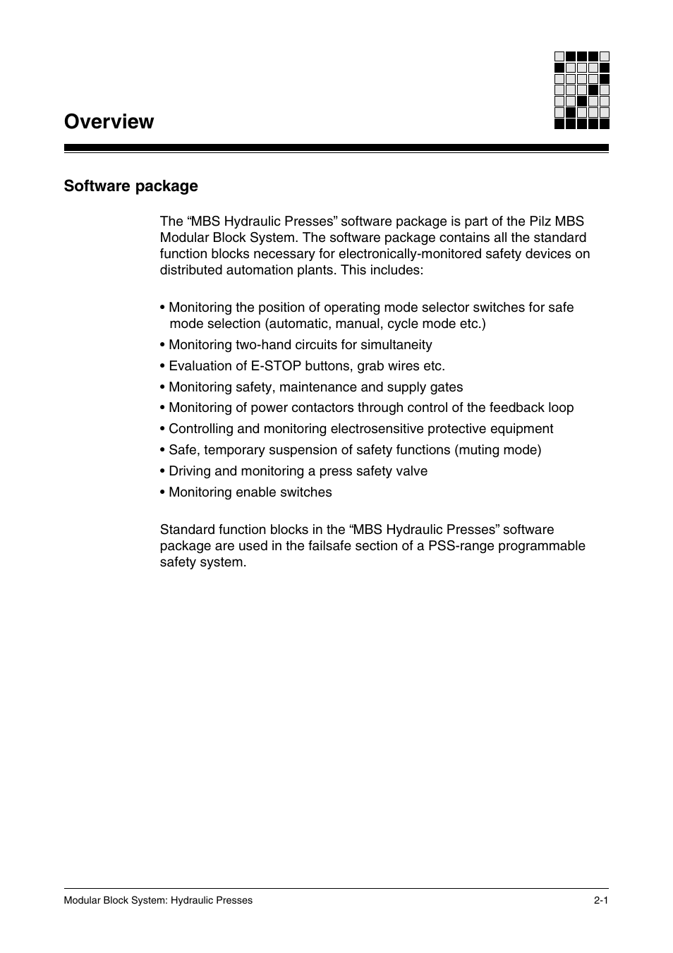 Overview, Software package | Pilz PSS SB HYD, Basic license User Manual | Page 21 / 308