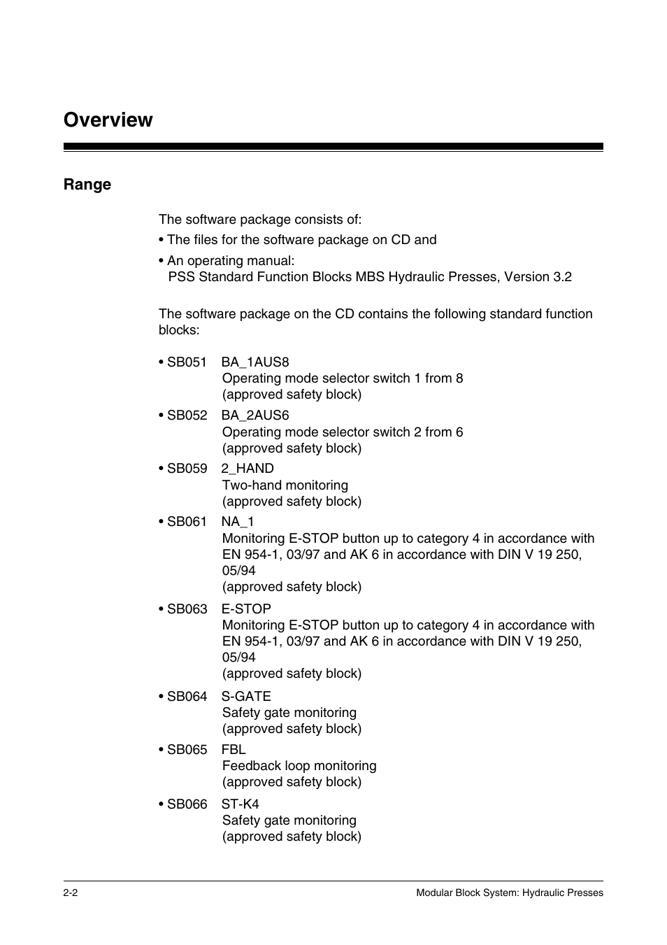 Range, Overview | Pilz PSS SB HYD, Basic license User Manual | Page 22 / 308
