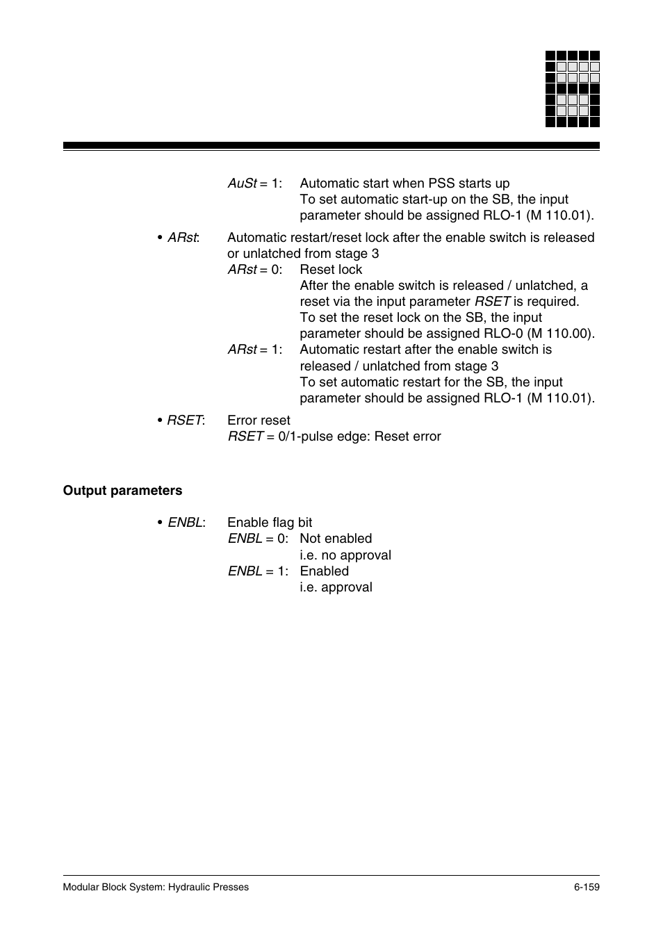 Output parameters | Pilz PSS SB HYD, Basic license User Manual | Page 221 / 308