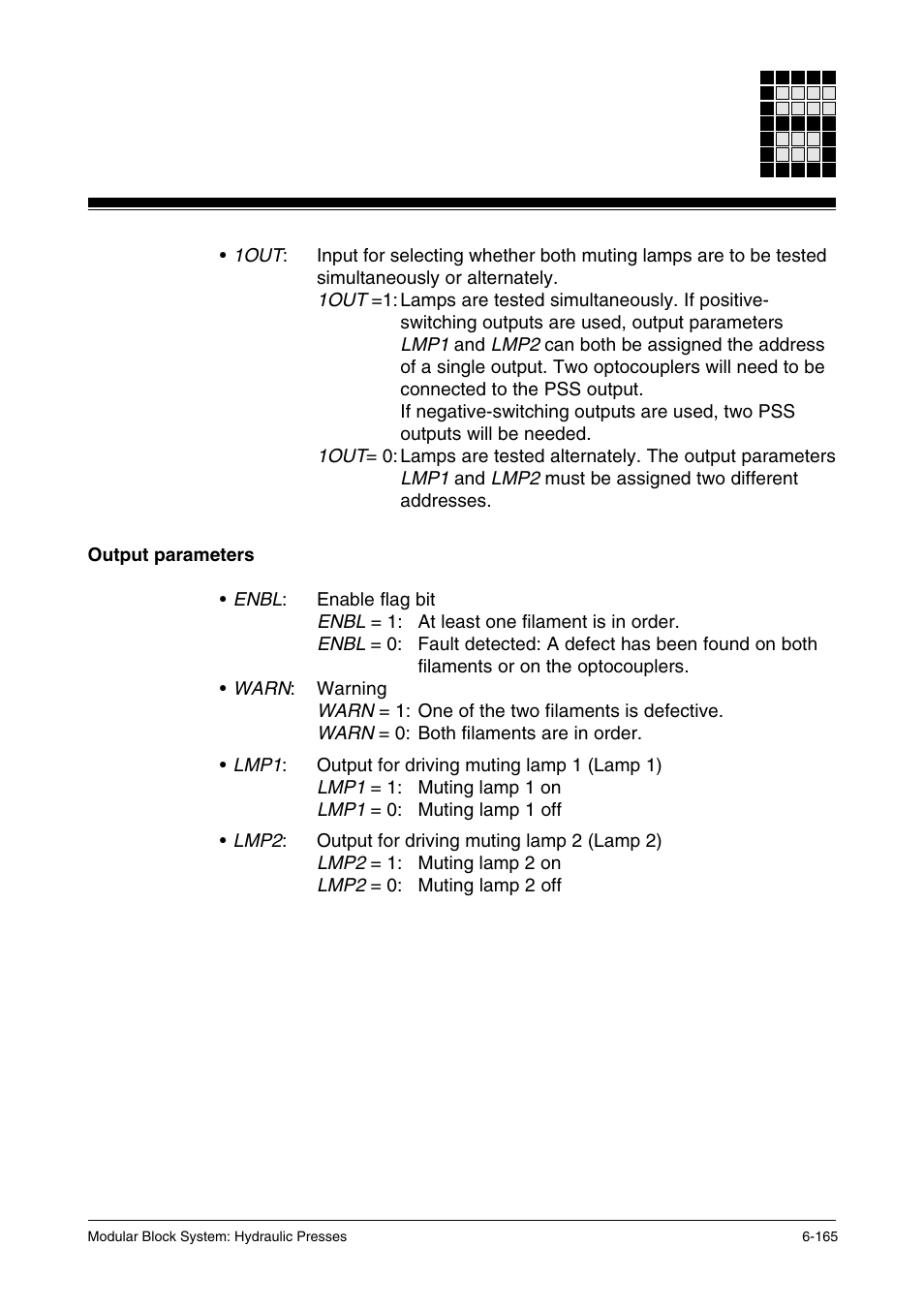 Output parameters | Pilz PSS SB HYD, Basic license User Manual | Page 227 / 308