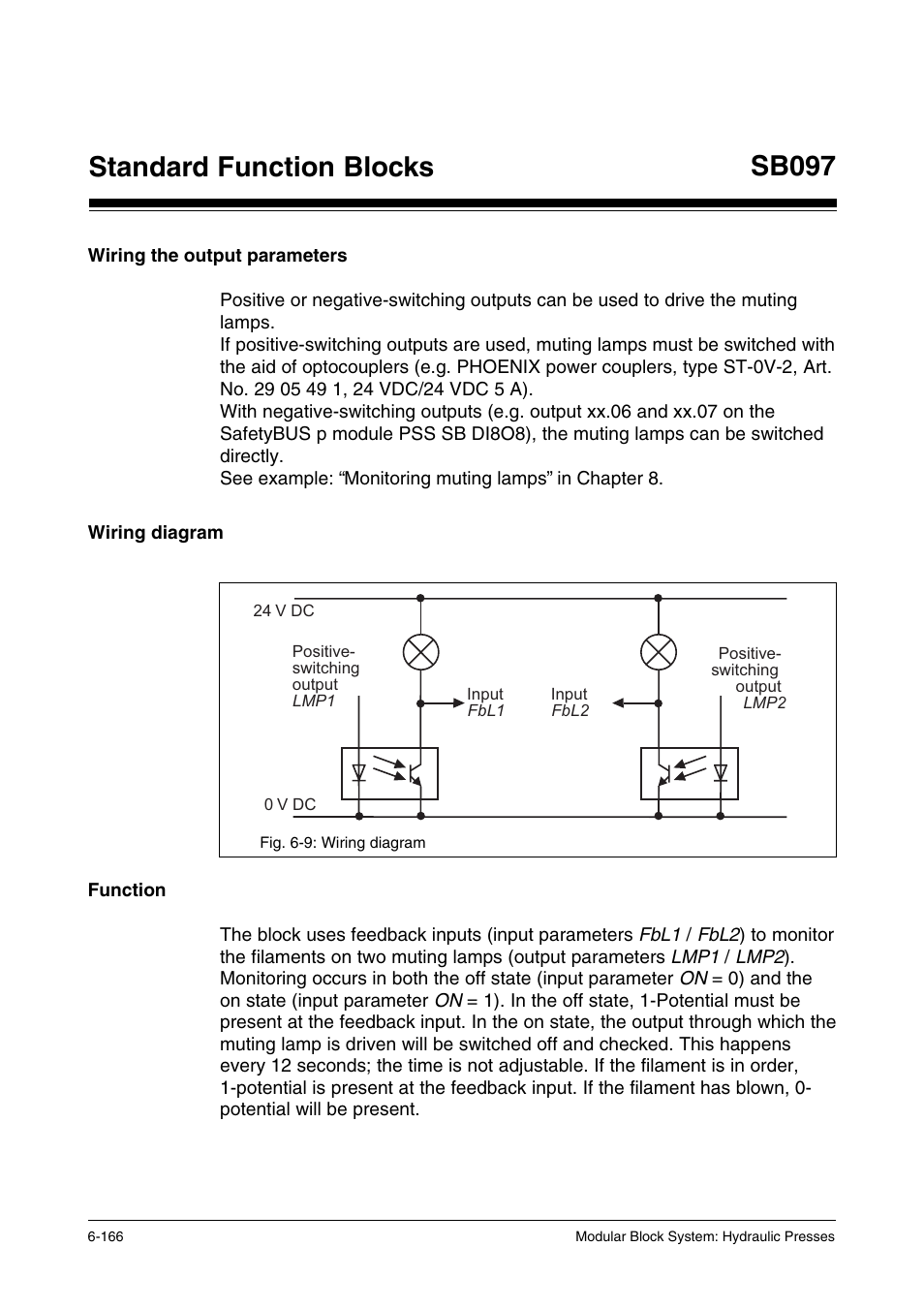 Wiring the output parameters, Wiring diagram, Function | Standard function blocks sb097 | Pilz PSS SB HYD, Basic license User Manual | Page 228 / 308