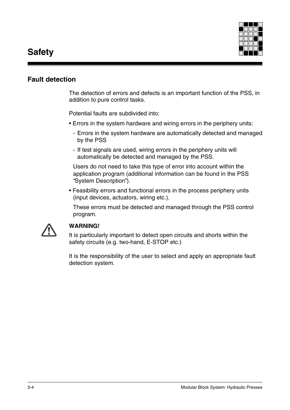 Fault detection, Safety | Pilz PSS SB HYD, Basic license User Manual | Page 28 / 308