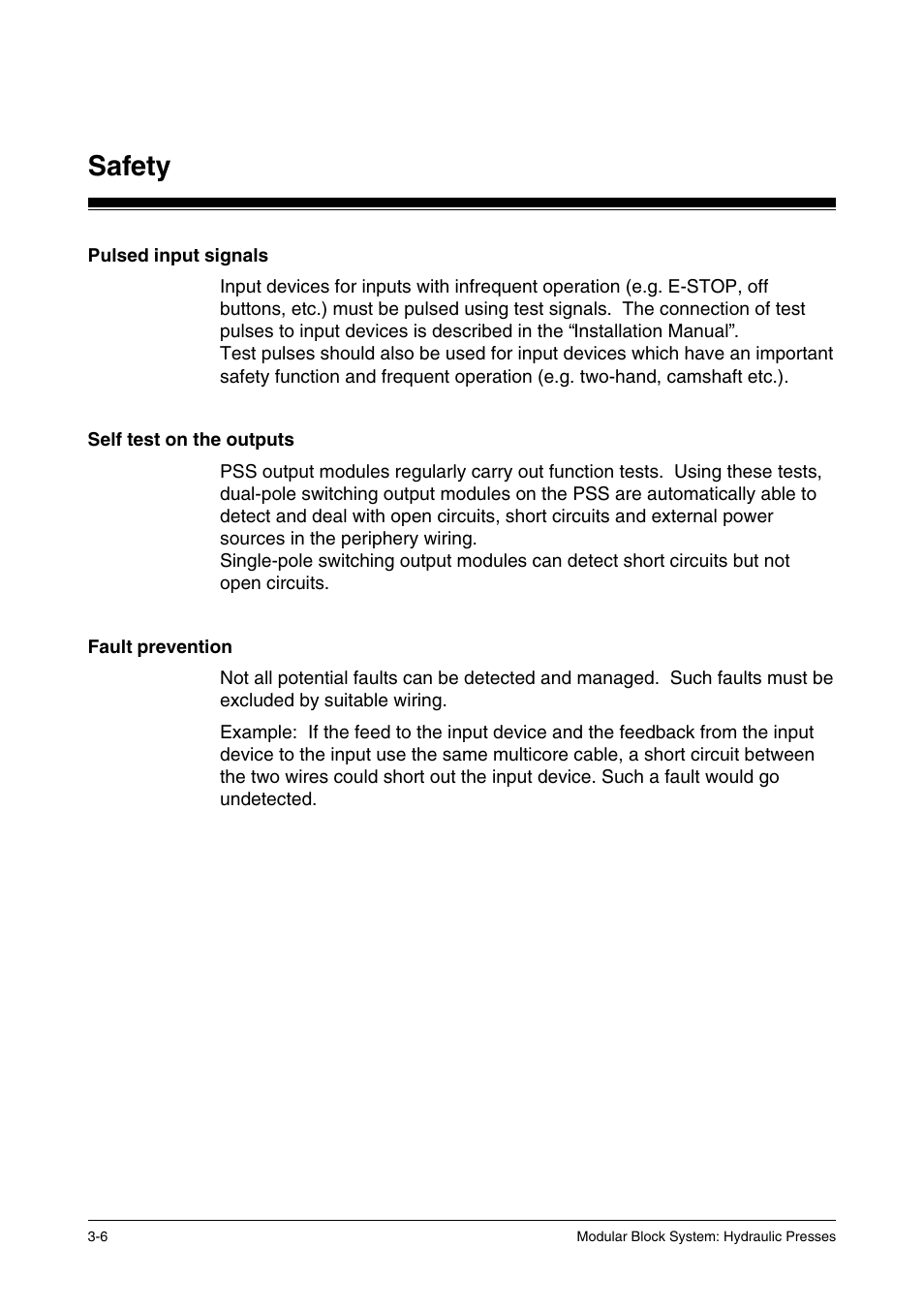 Pulsed input signals, Self test on the outputs, Fault prevention | Safety | Pilz PSS SB HYD, Basic license User Manual | Page 30 / 308
