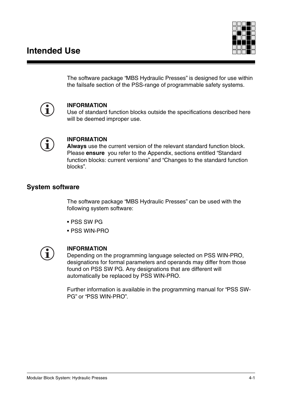 Intended use, System software | Pilz PSS SB HYD, Basic license User Manual | Page 31 / 308