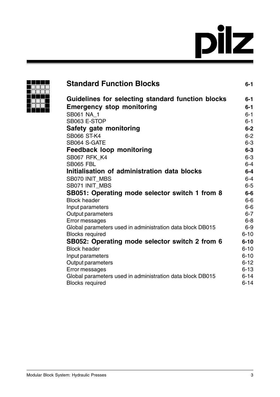 Standard function blocks | Pilz PSS SB HYD, Basic license User Manual | Page 5 / 308