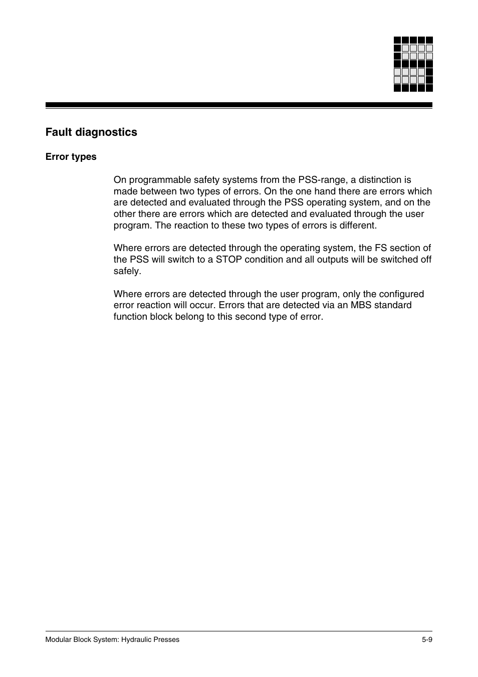Fault diagnostics, Error types | Pilz PSS SB HYD, Basic license User Manual | Page 57 / 308