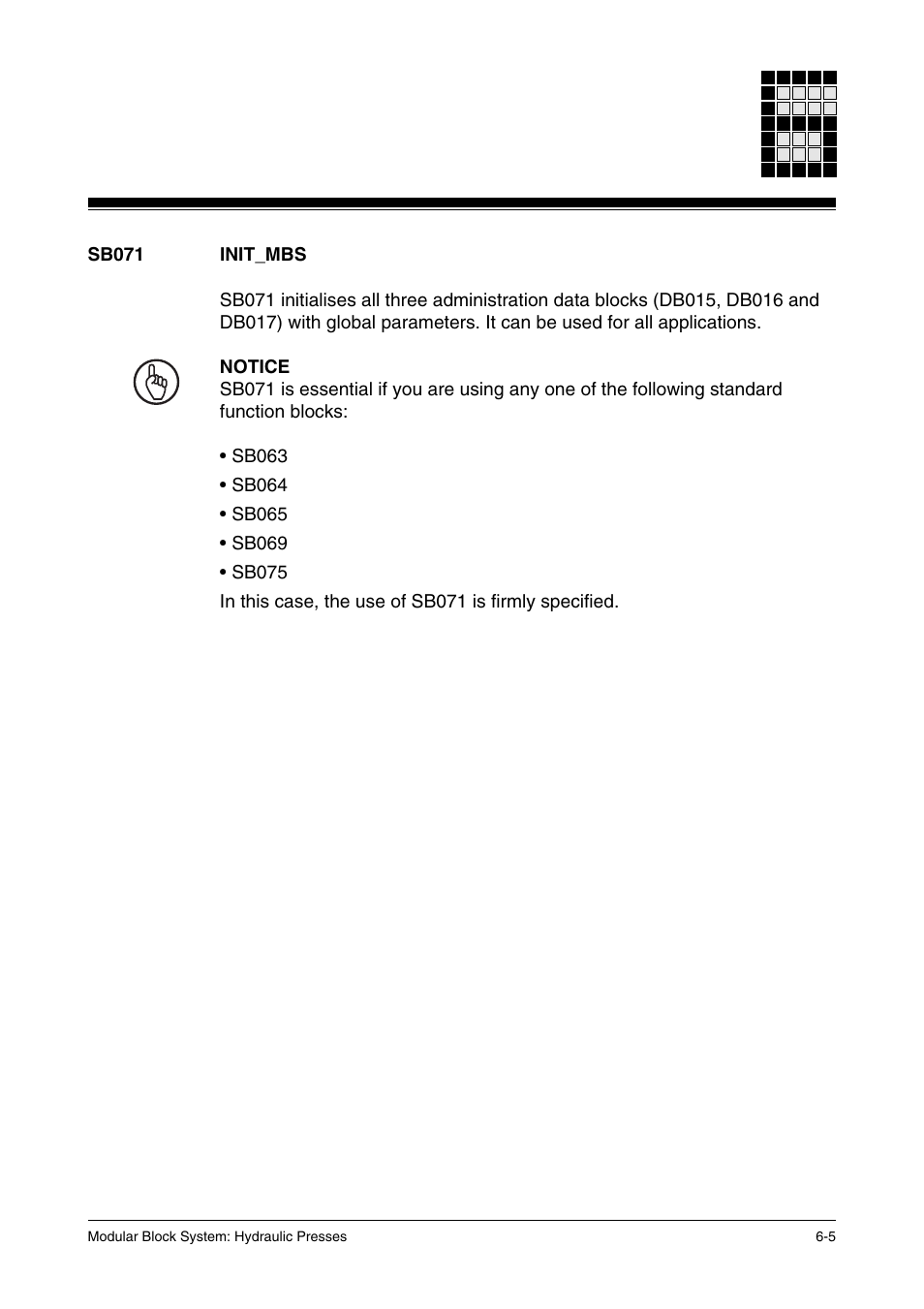 Sb071 init-mbs | Pilz PSS SB HYD, Basic license User Manual | Page 67 / 308