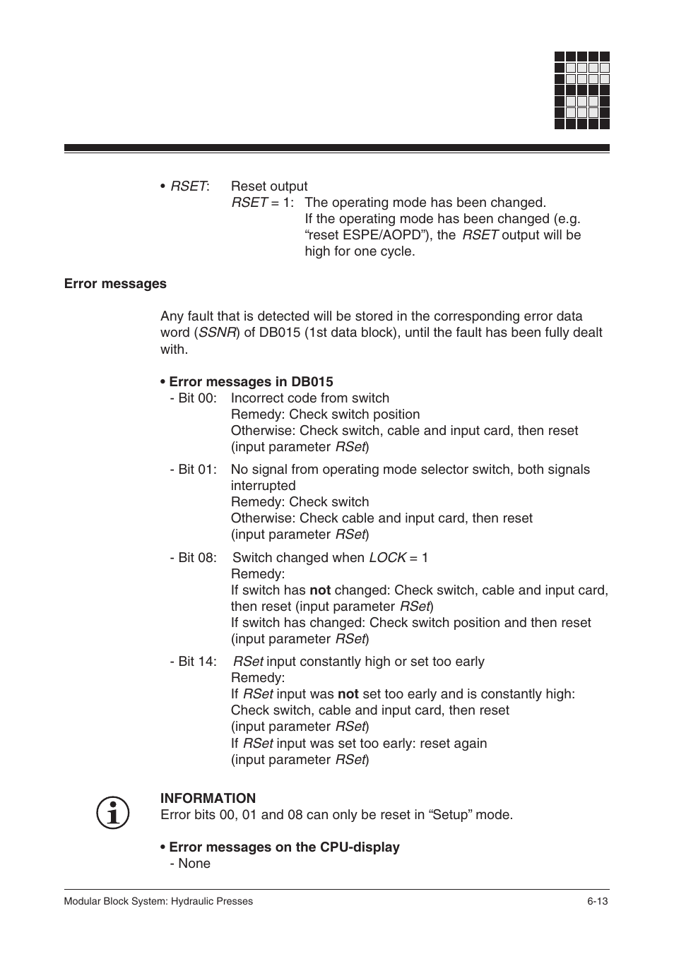 Error messages | Pilz PSS SB HYD, Basic license User Manual | Page 75 / 308