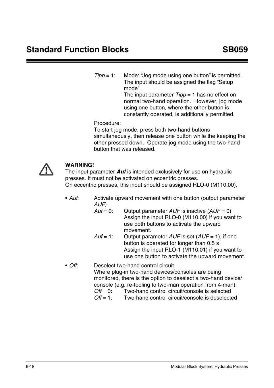 Standard function blocks, Sb059 | Pilz PSS SB HYD, Basic license User Manual | Page 80 / 308