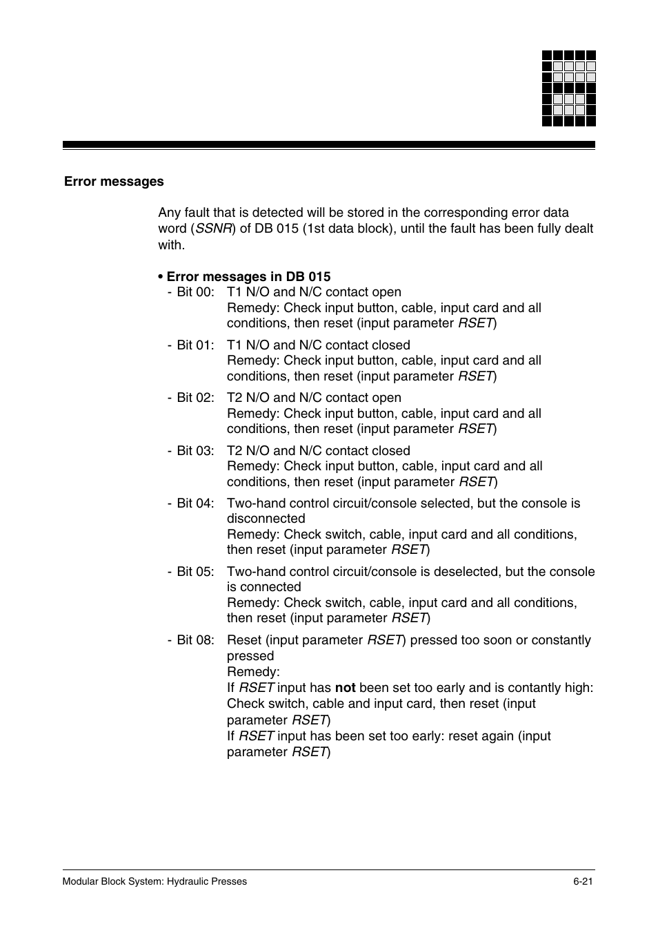Error messages | Pilz PSS SB HYD, Basic license User Manual | Page 83 / 308