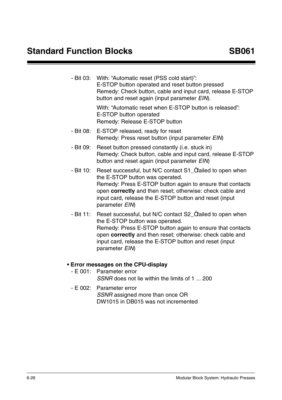 Standard function blocks, Sb061 | Pilz PSS SB HYD, Basic license User Manual | Page 88 / 308