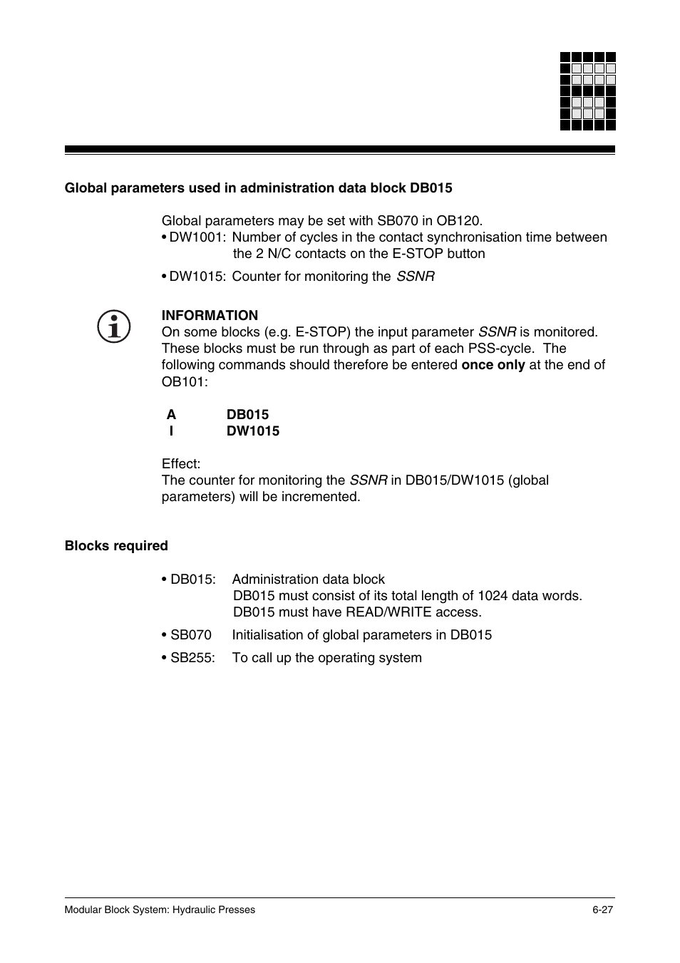 Blocks required | Pilz PSS SB HYD, Basic license User Manual | Page 89 / 308
