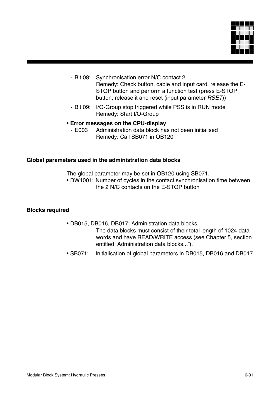 Blocks required | Pilz PSS SB HYD, Basic license User Manual | Page 93 / 308