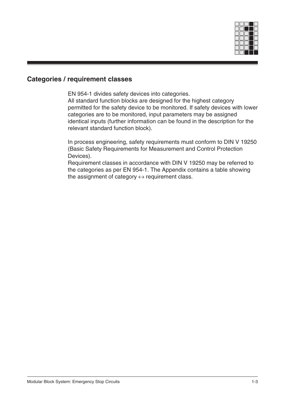 Categories / requirement classes | Pilz PSS SB NOT, Basic license User Manual | Page 11 / 112