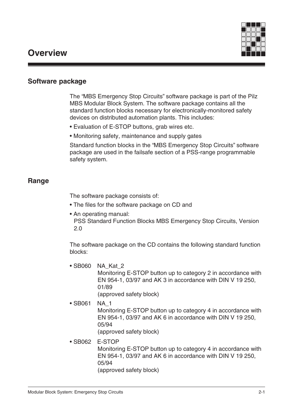 Overview, Software package, Range | Pilz PSS SB NOT, Basic license User Manual | Page 15 / 112