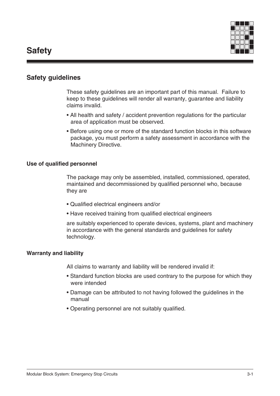 Safety, Safety guidelines, Use of qualified personnel | Warranty and liability | Pilz PSS SB NOT, Basic license User Manual | Page 17 / 112