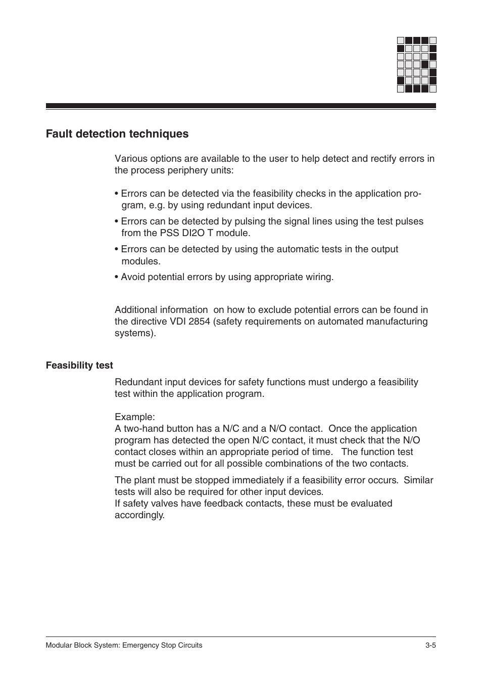 Fault detection techniques, Feasibility test | Pilz PSS SB NOT, Basic license User Manual | Page 21 / 112