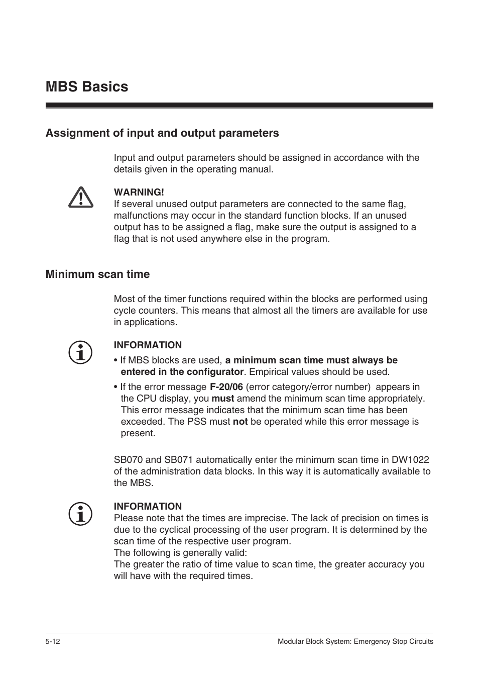 Assignment of input and output parameters, Minimum scan time, Mbs basics | Pilz PSS SB NOT, Basic license User Manual | Page 40 / 112