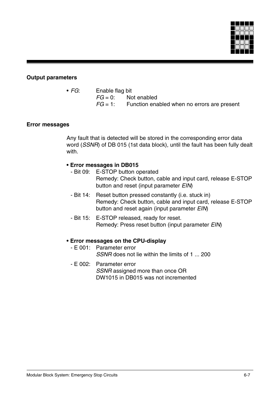 Output parameters, Error messages | Pilz PSS SB NOT, Basic license User Manual | Page 49 / 112