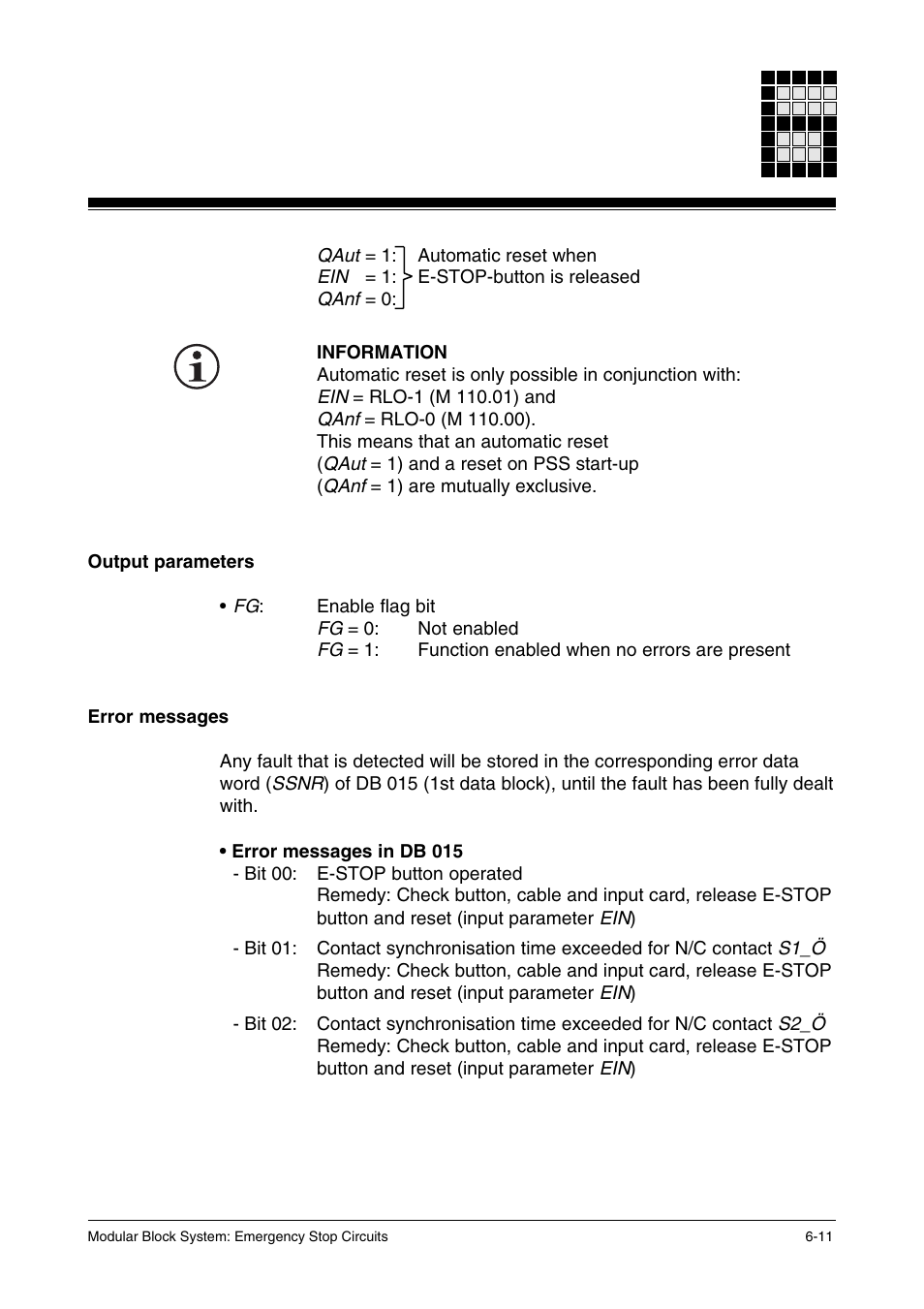 Output parameters, Error messages | Pilz PSS SB NOT, Basic license User Manual | Page 53 / 112