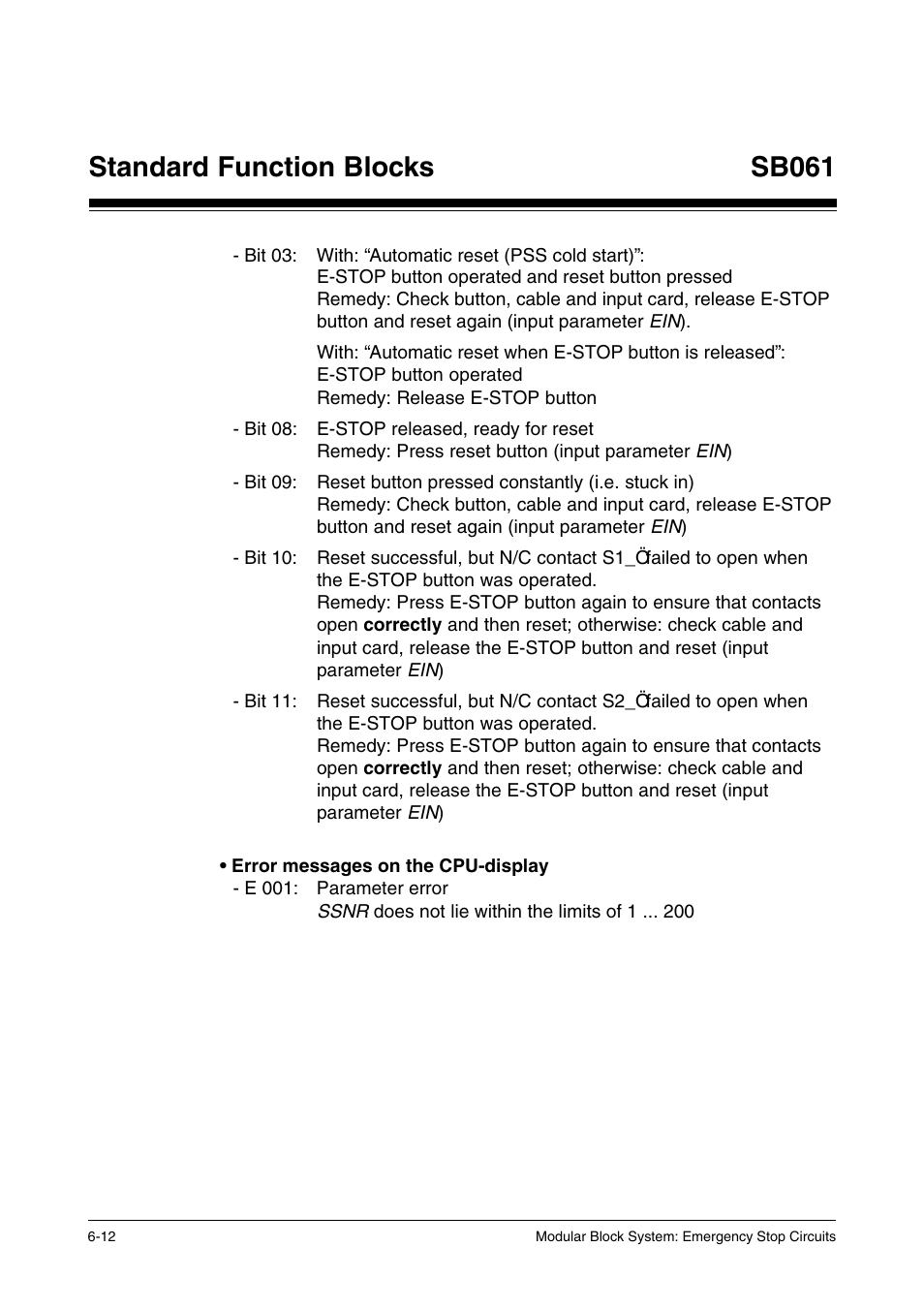 Standard function blocks, Sb061 | Pilz PSS SB NOT, Basic license User Manual | Page 54 / 112