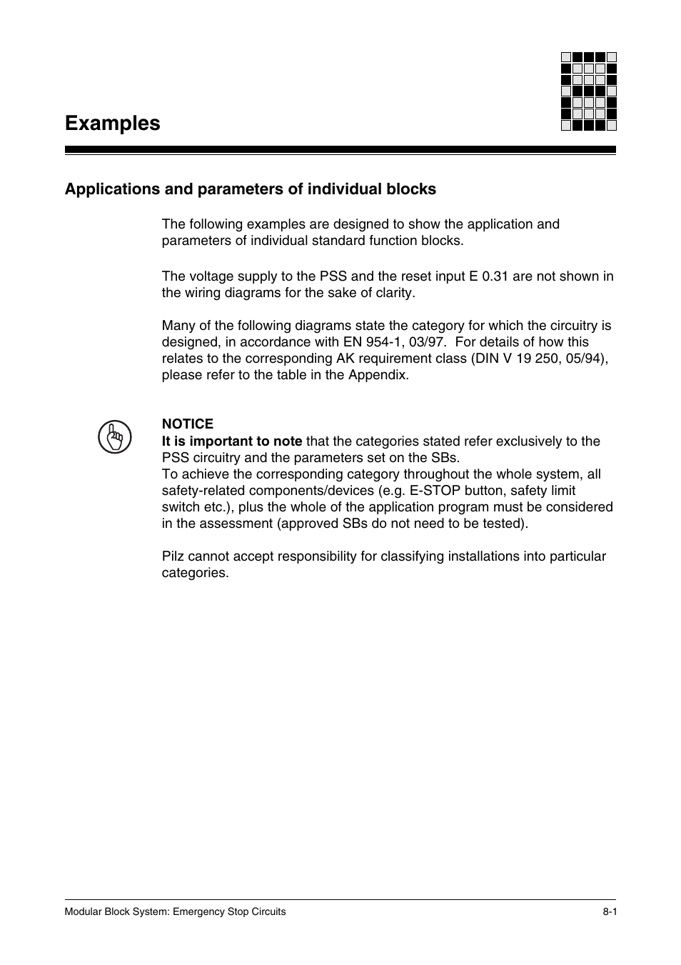 Examples, Applications and parameters of individual blocks | Pilz PSS SB NOT, Basic license User Manual | Page 85 / 112