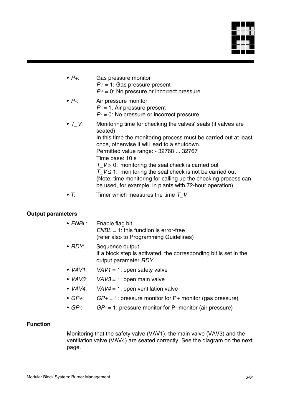 Output parameters, Function | Pilz PSS SB FT, Basic license User Manual | Page 105 / 191