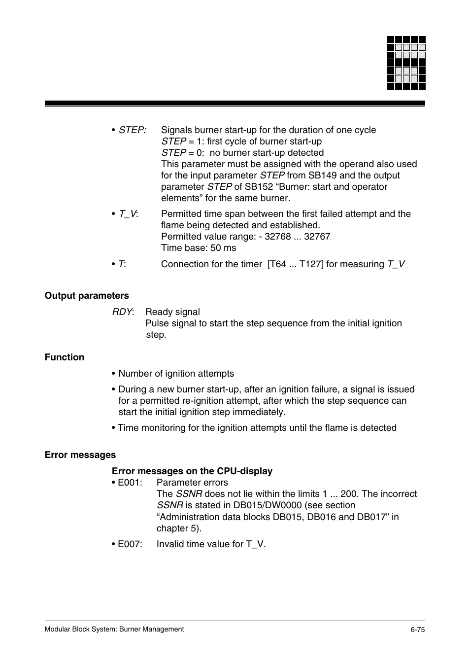 Output parameters, Function, Error messages | Pilz PSS SB FT, Basic license User Manual | Page 119 / 191