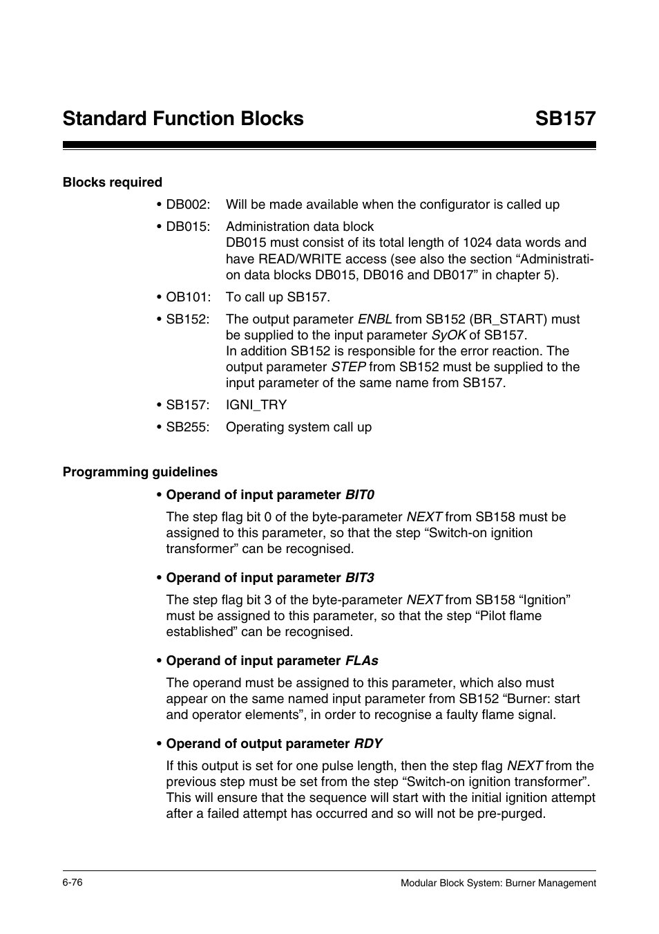 Blocks required, Programming guidelines, Standard function blocks | Sb157 | Pilz PSS SB FT, Basic license User Manual | Page 120 / 191