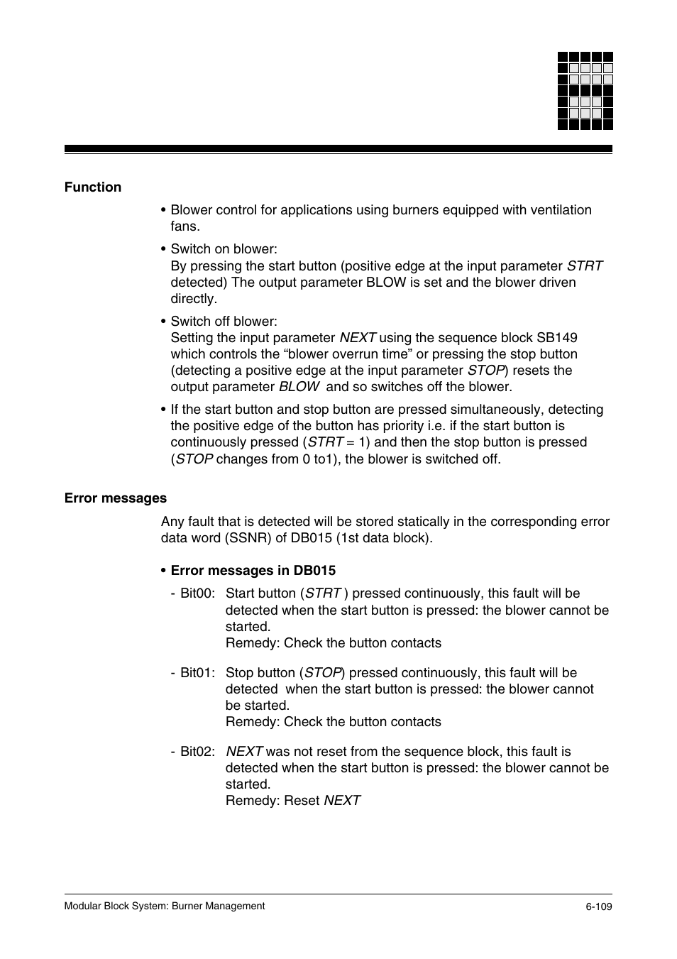 Function, Error messages | Pilz PSS SB FT, Basic license User Manual | Page 153 / 191