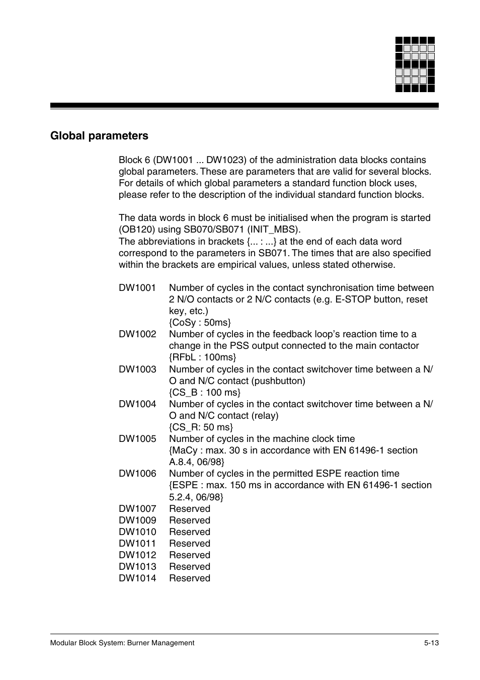 Global parameters | Pilz PSS SB FT, Basic license User Manual | Page 43 / 191