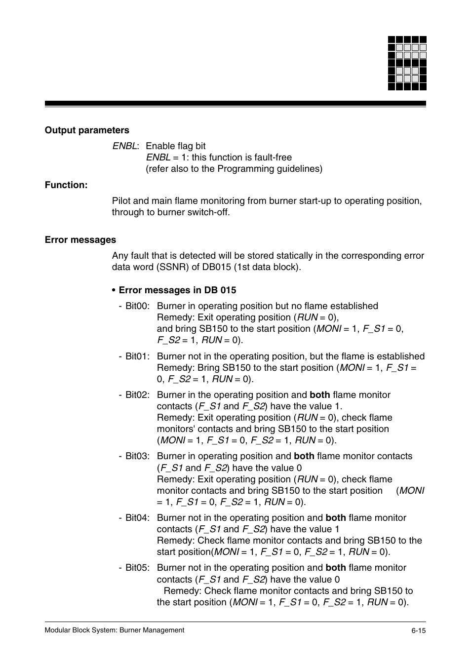 Output parameters, Function, Error messages | Pilz PSS SB FT, Basic license User Manual | Page 59 / 191