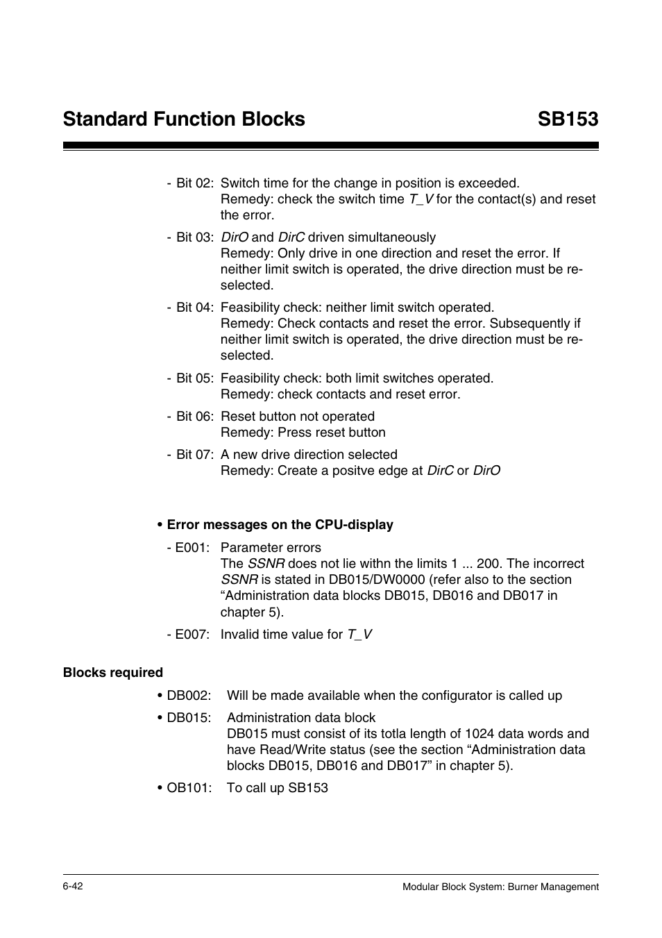 Blocks required, Standard function blocks, Sb153 | Pilz PSS SB FT, Basic license User Manual | Page 86 / 191