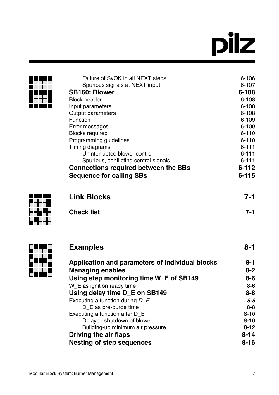 Link blocks 7-1, Examples 8-1 | Pilz PSS SB FT, Basic license User Manual | Page 9 / 191