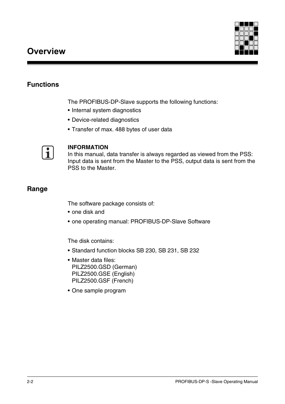 Functions, Range, Overview | Pilz ST SB DP S, SW paket PROFIBUS-DP User Manual | Page 10 / 43