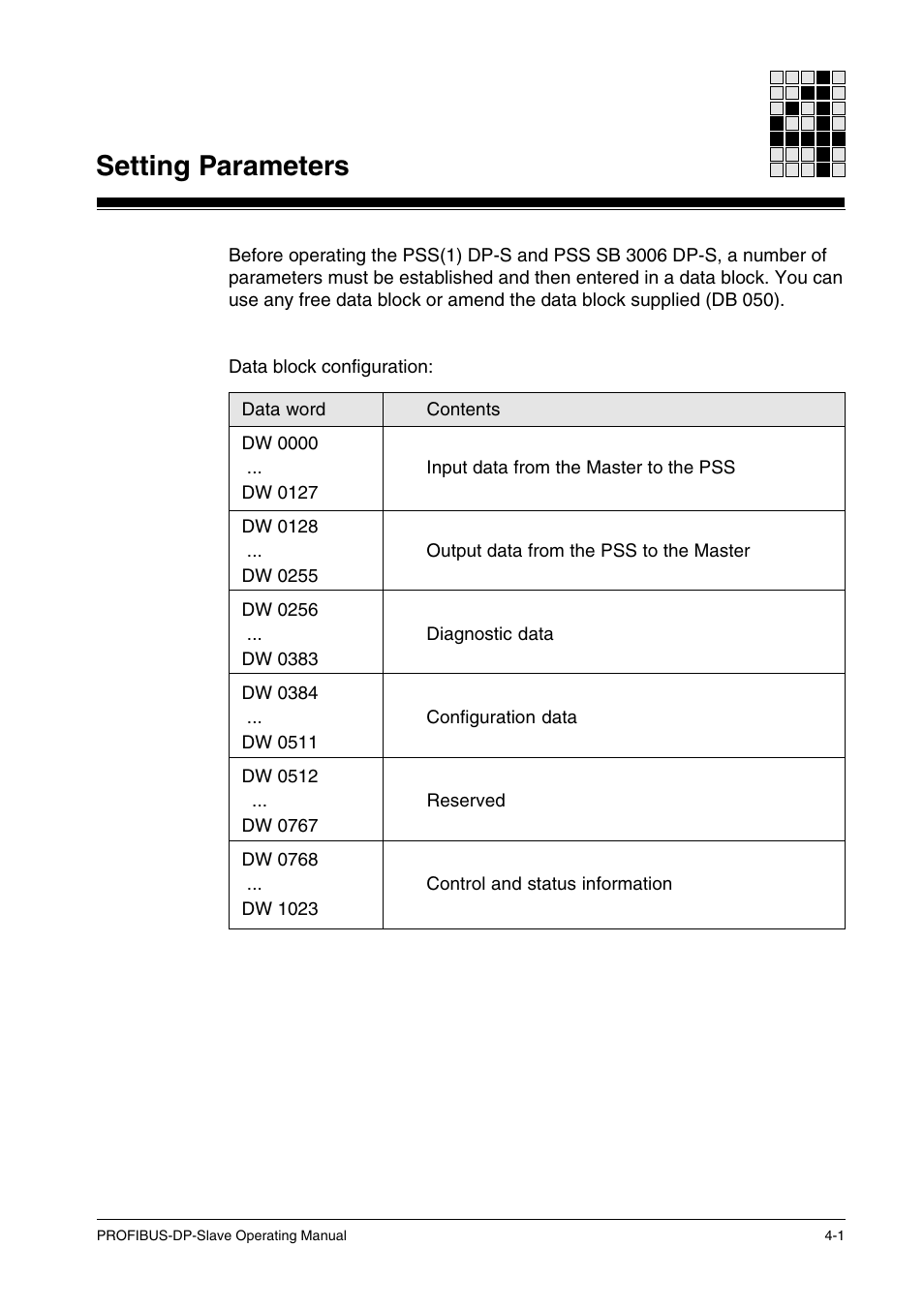 Setting parameters | Pilz ST SB DP S, SW paket PROFIBUS-DP User Manual | Page 13 / 43