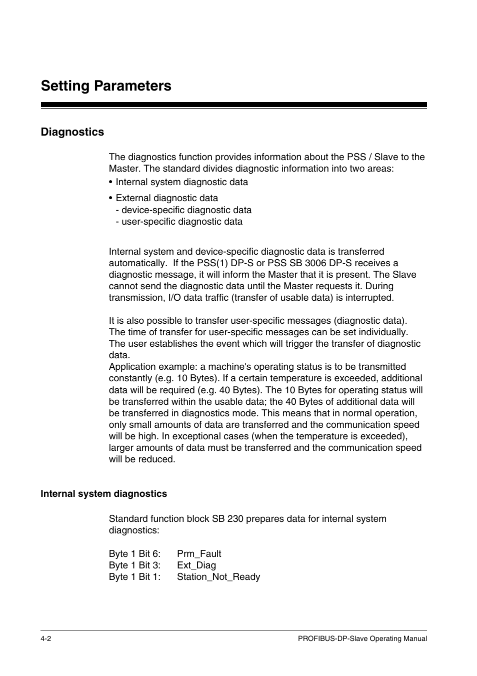 Diagnostics, Internal system diagnostics, Setting parameters | Pilz ST SB DP S, SW paket PROFIBUS-DP User Manual | Page 14 / 43