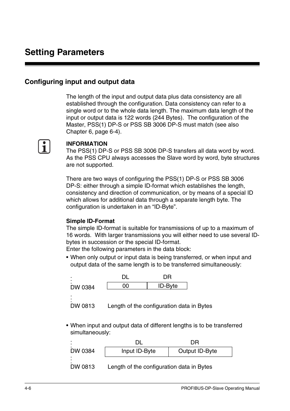 Configuring input and output data, Setting parameters | Pilz ST SB DP S, SW paket PROFIBUS-DP User Manual | Page 18 / 43