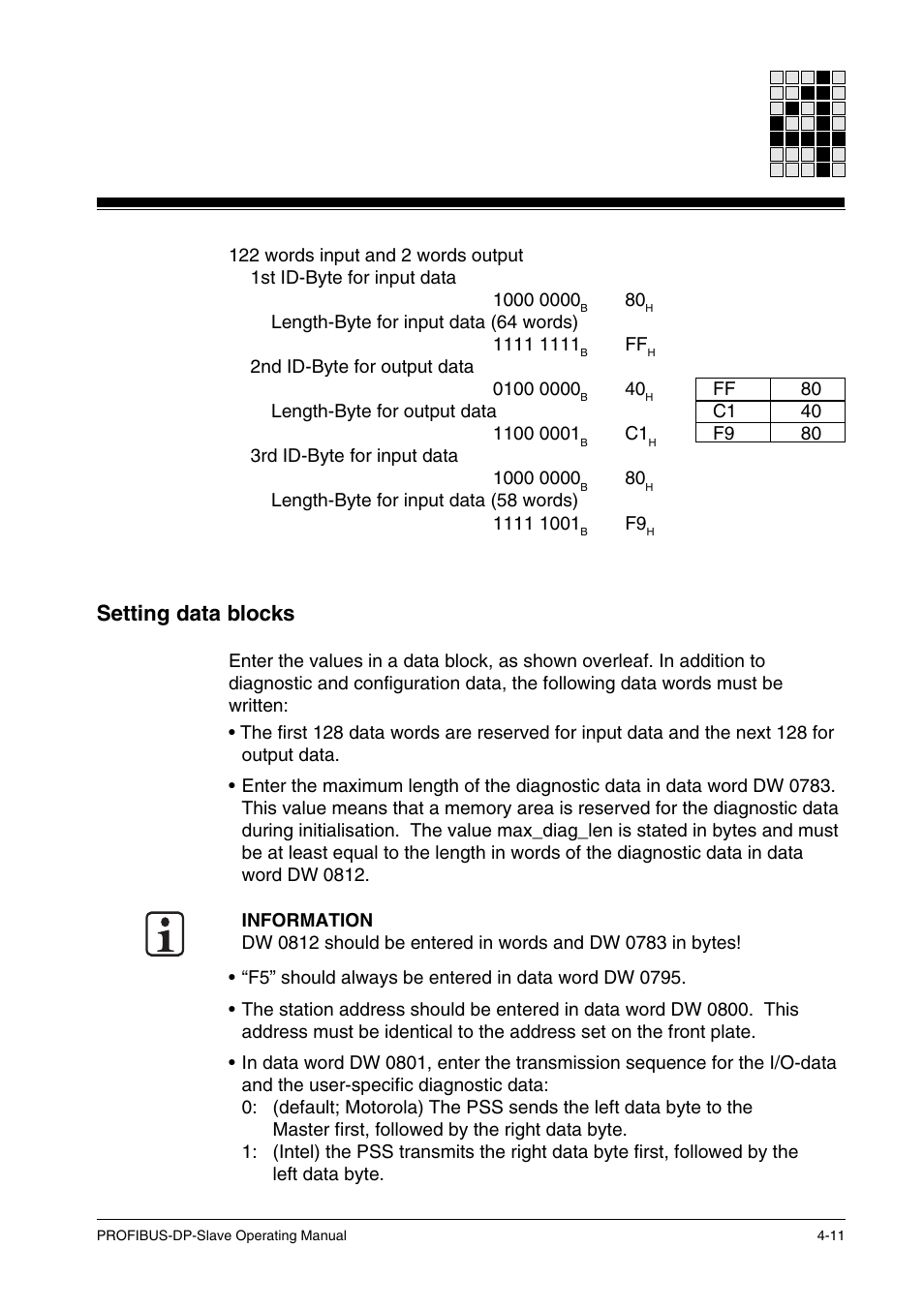 Setting data blocks, Setting parameters | Pilz ST SB DP S, SW paket PROFIBUS-DP User Manual | Page 23 / 43