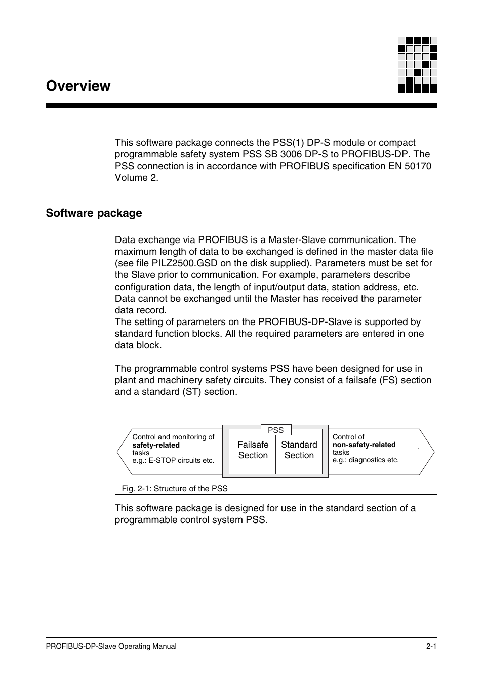 Overview, Software package | Pilz ST SB DP S, SW paket PROFIBUS-DP User Manual | Page 9 / 43