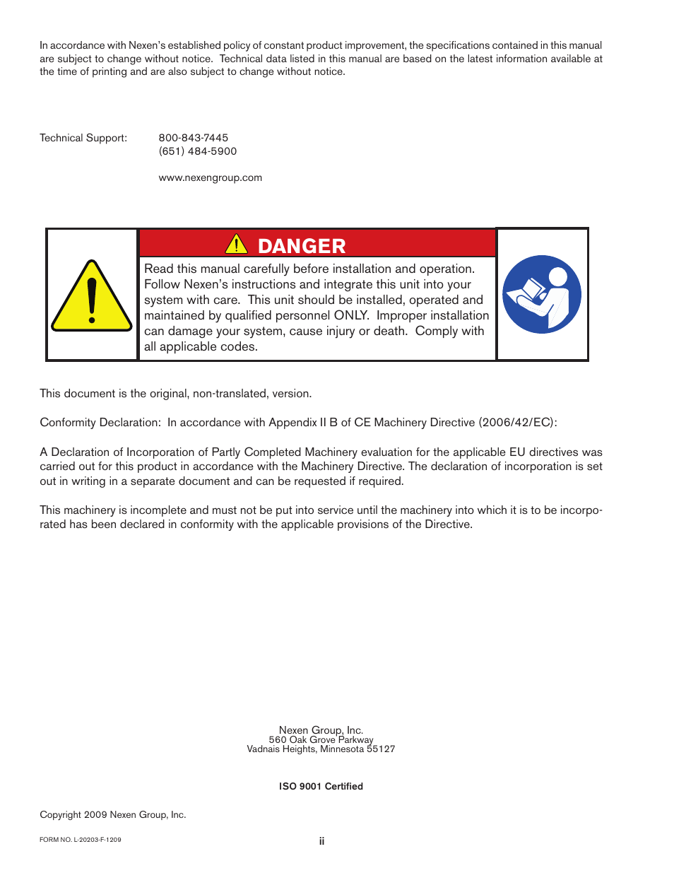 Danger | Nexen 5H30P-E 913005 User Manual | Page 2 / 14