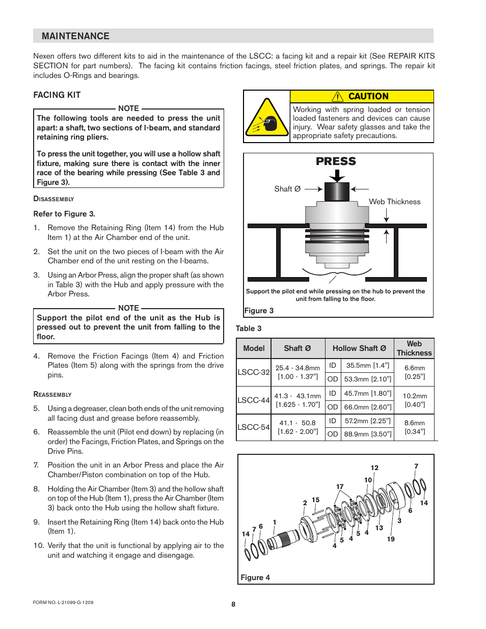 Press, Maintenance | Nexen LSCC-44 923632 User Manual | Page 8 / 12