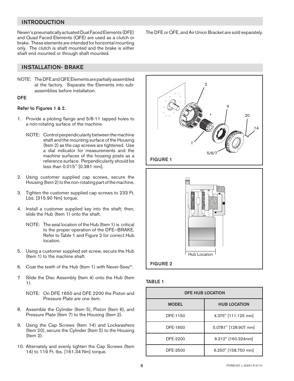 Installation- brake, Introduction | Nexen DFE-2500 964009 User Manual | Page 5 / 22