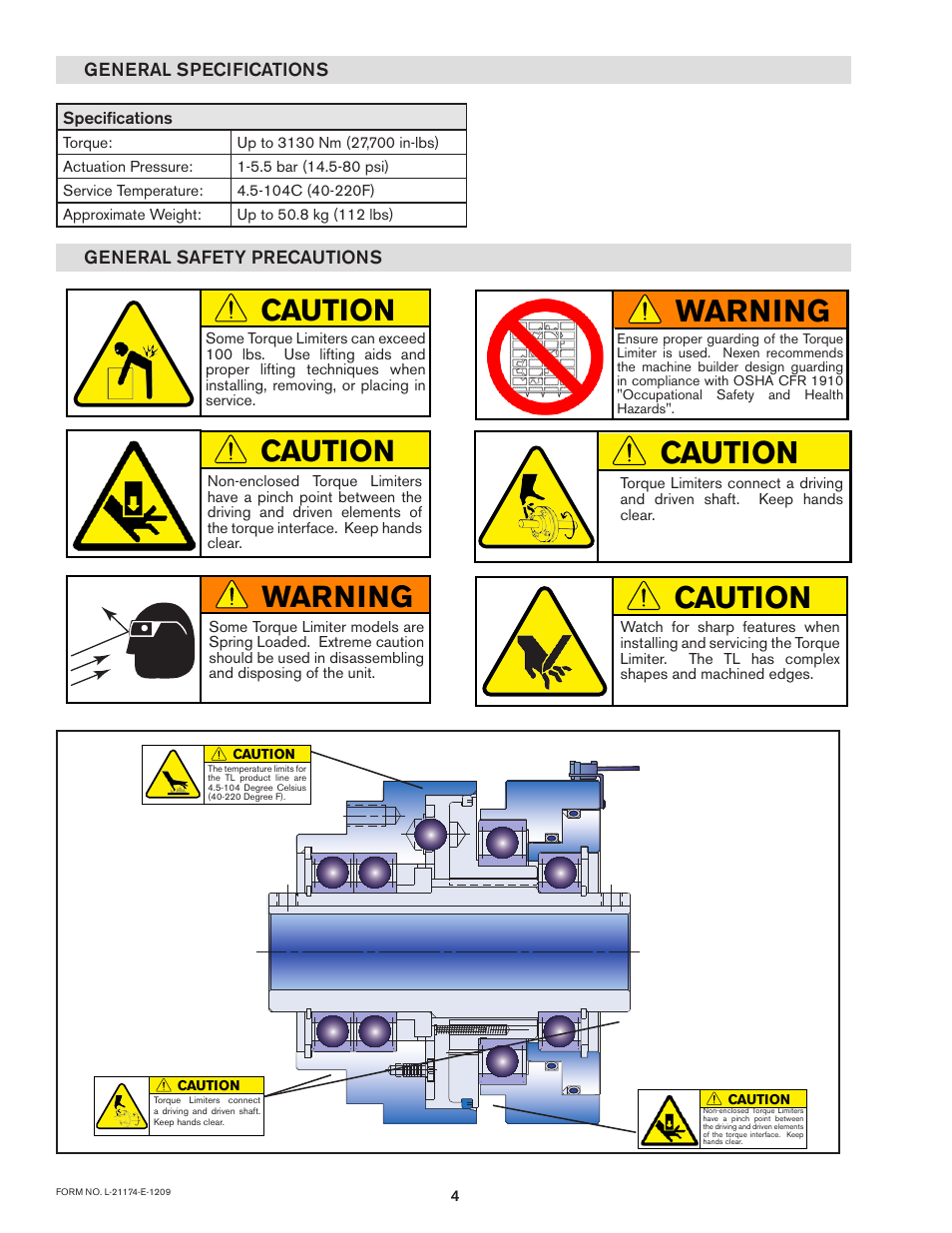 Caution, Warning | Nexen TL50A/4-E 803017 User Manual | Page 4 / 18