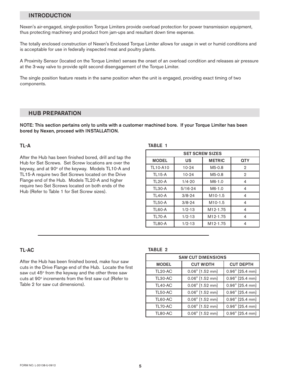 Introduction hub preparation | Nexen TL60-A 951243 User Manual | Page 5 / 19