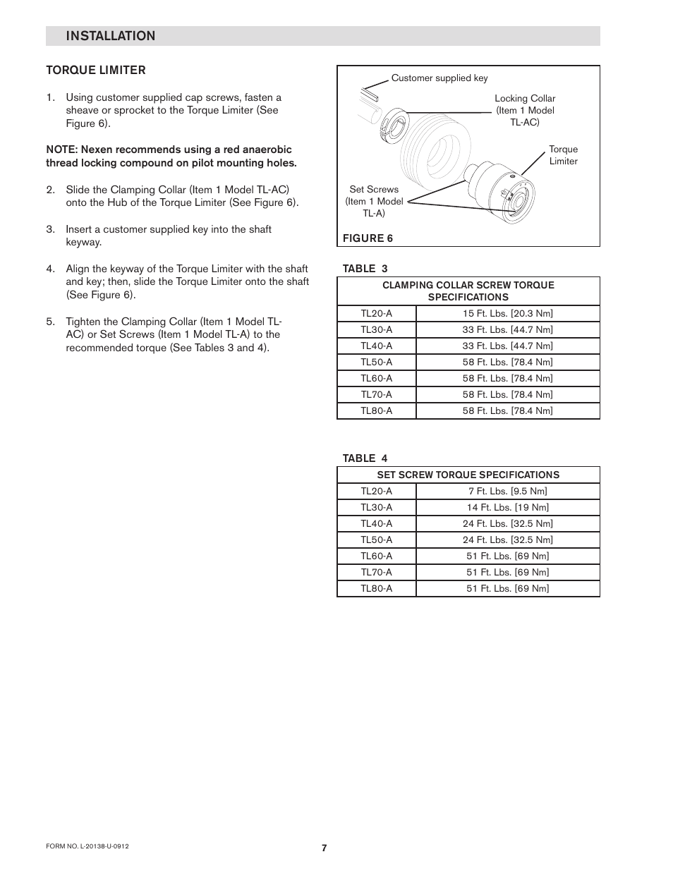 Installation | Nexen TL60-A 951243 User Manual | Page 7 / 19