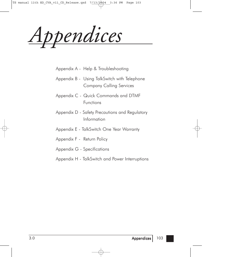 Appendices | Talkswitch 48-CVA User Manual | Page 110 / 148