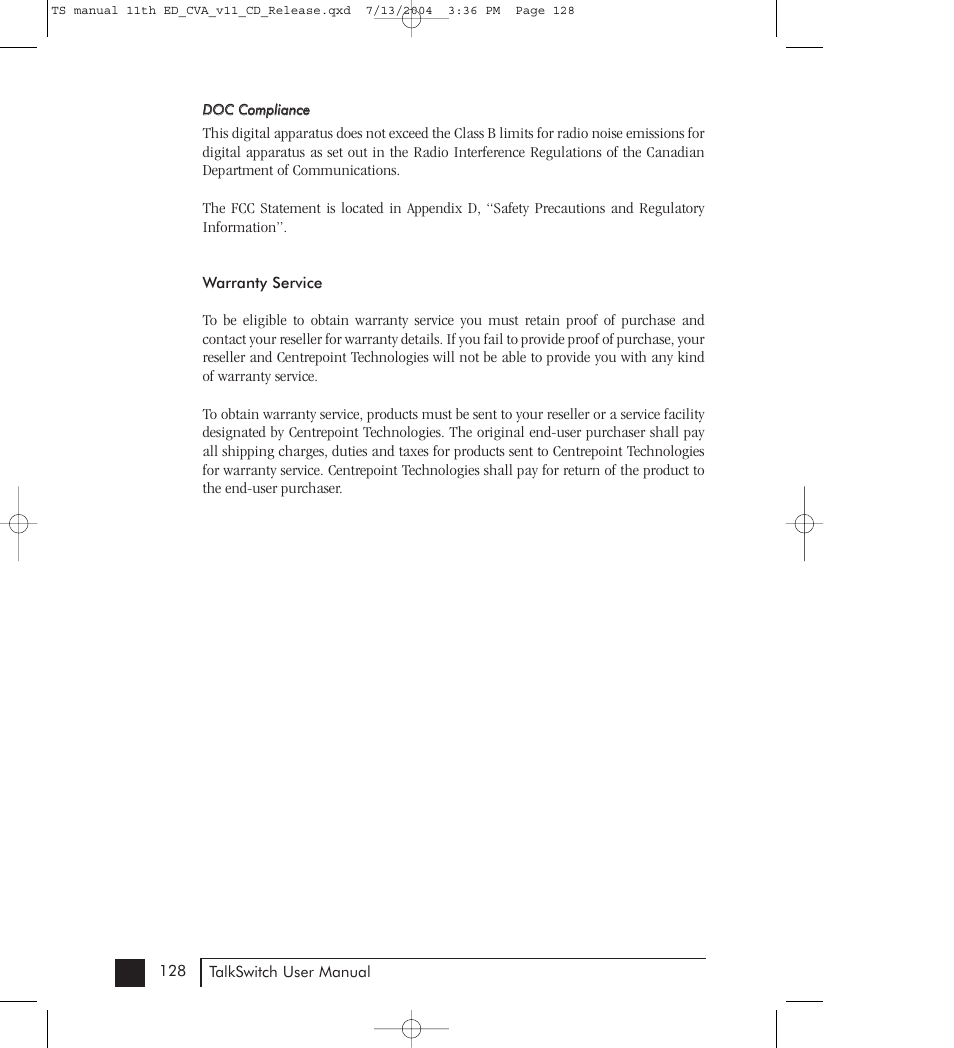 Talkswitch 48-CVA User Manual | Page 133 / 148