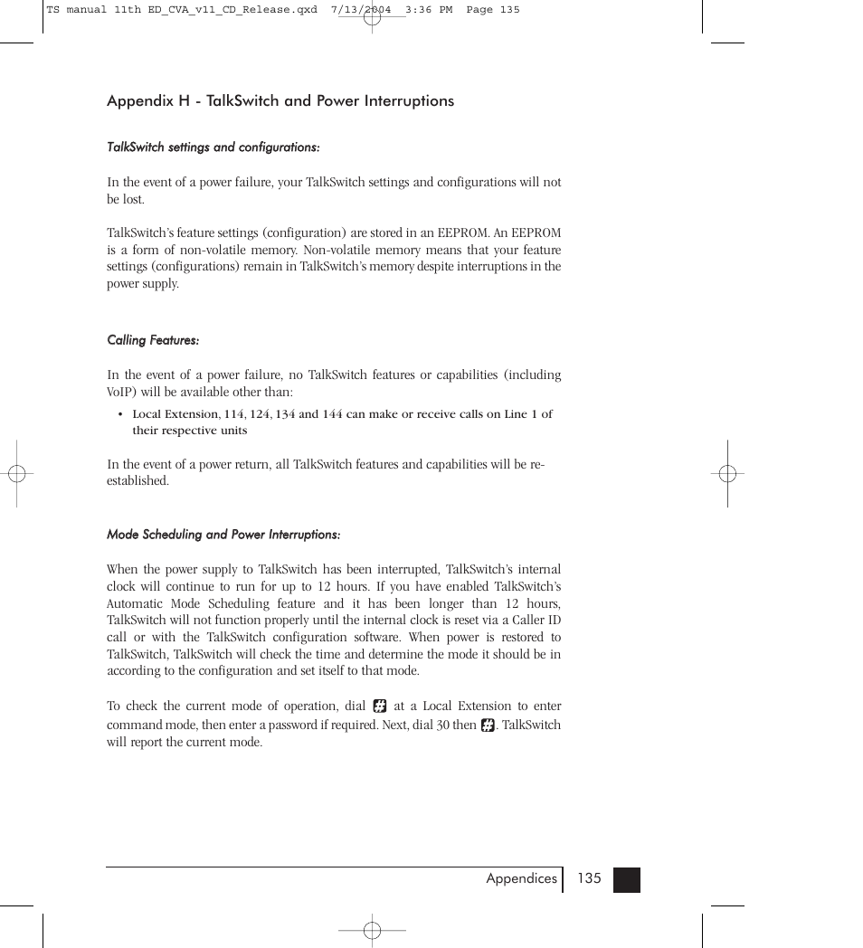 H: talkswitch and power inturruptions | Talkswitch 48-CVA User Manual | Page 138 / 148