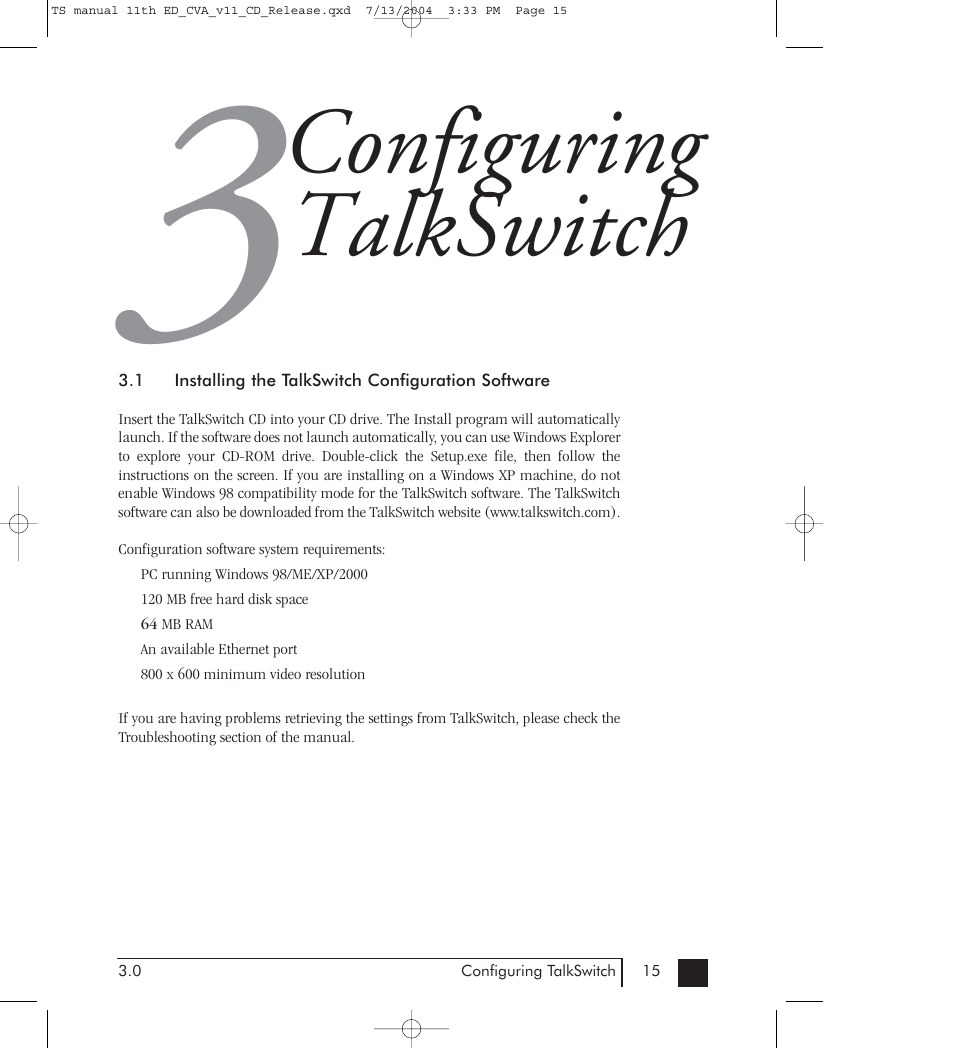 Chapter 3: configuring talkswitch, Configuring talkswitch | Talkswitch 48-CVA User Manual | Page 25 / 148